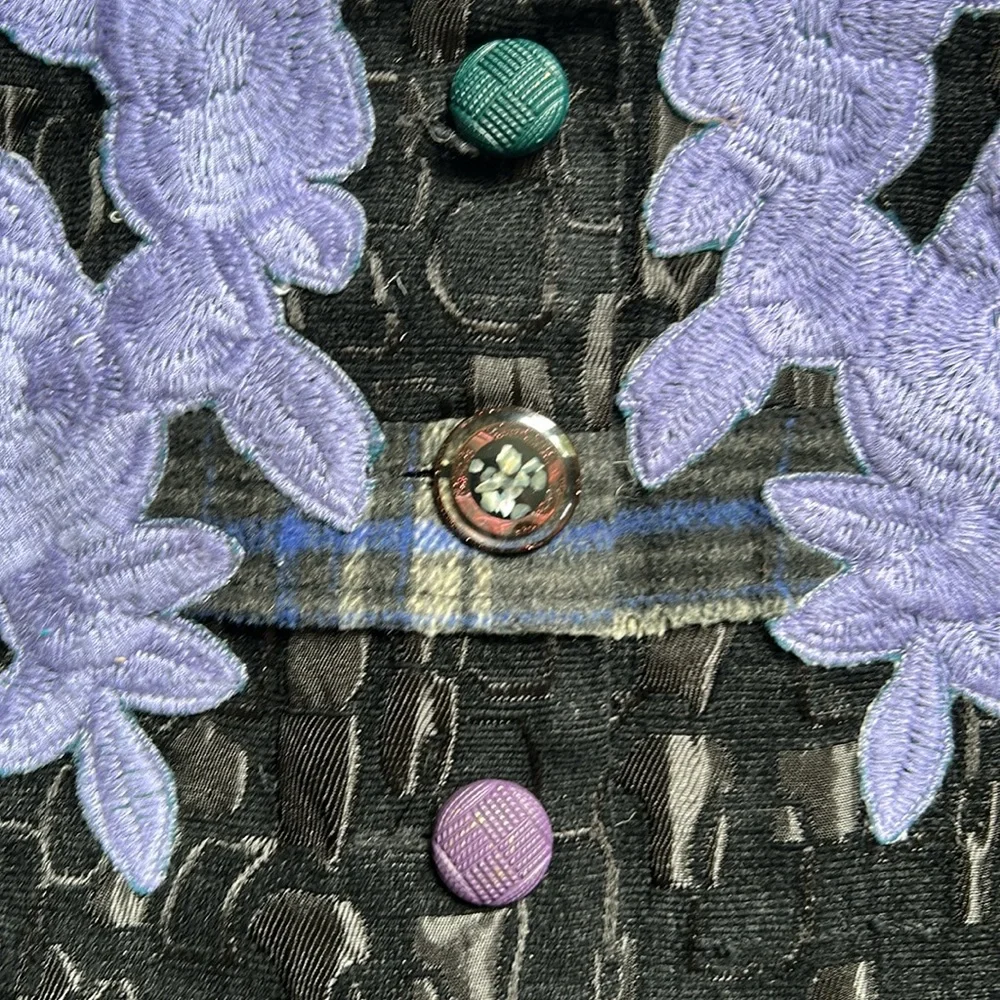 Sacred Threads Multicolor Floral Patchwork Boho Button-Up Coat Size L Junior - Picture 4 of 11